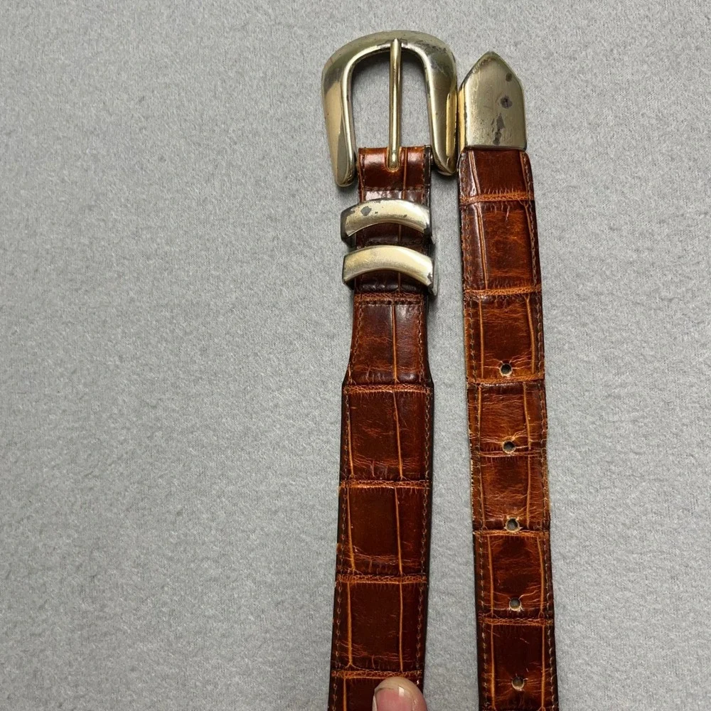 Onyx‎ by Brighton Mens 36 Brown Crocodile Embossed Leather Western Belt 19407